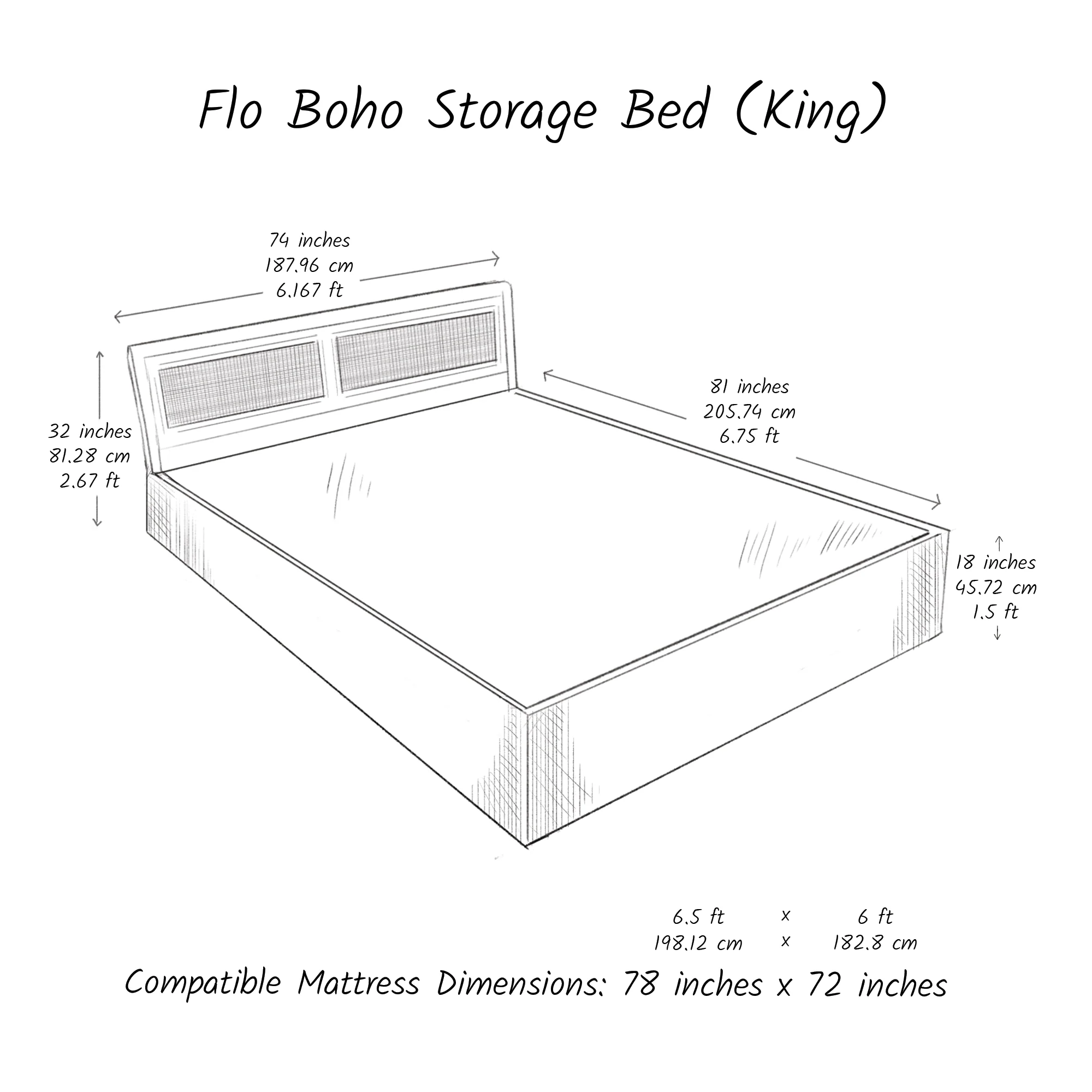 Boho Bed (Acacia Wood) - With Storage - Image 8